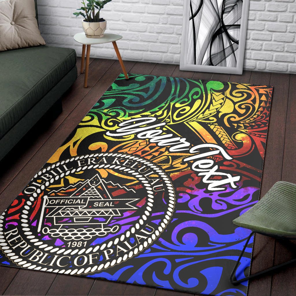 Palau Custom Personalised Area Rug - Rainbow Polynesian Pattern