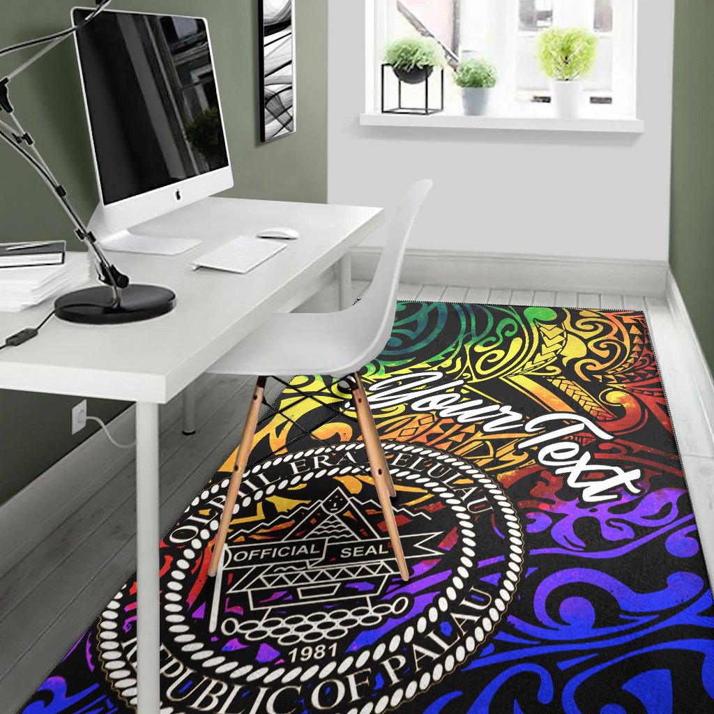 Palau Custom Personalised Area Rug - Rainbow Polynesian Pattern