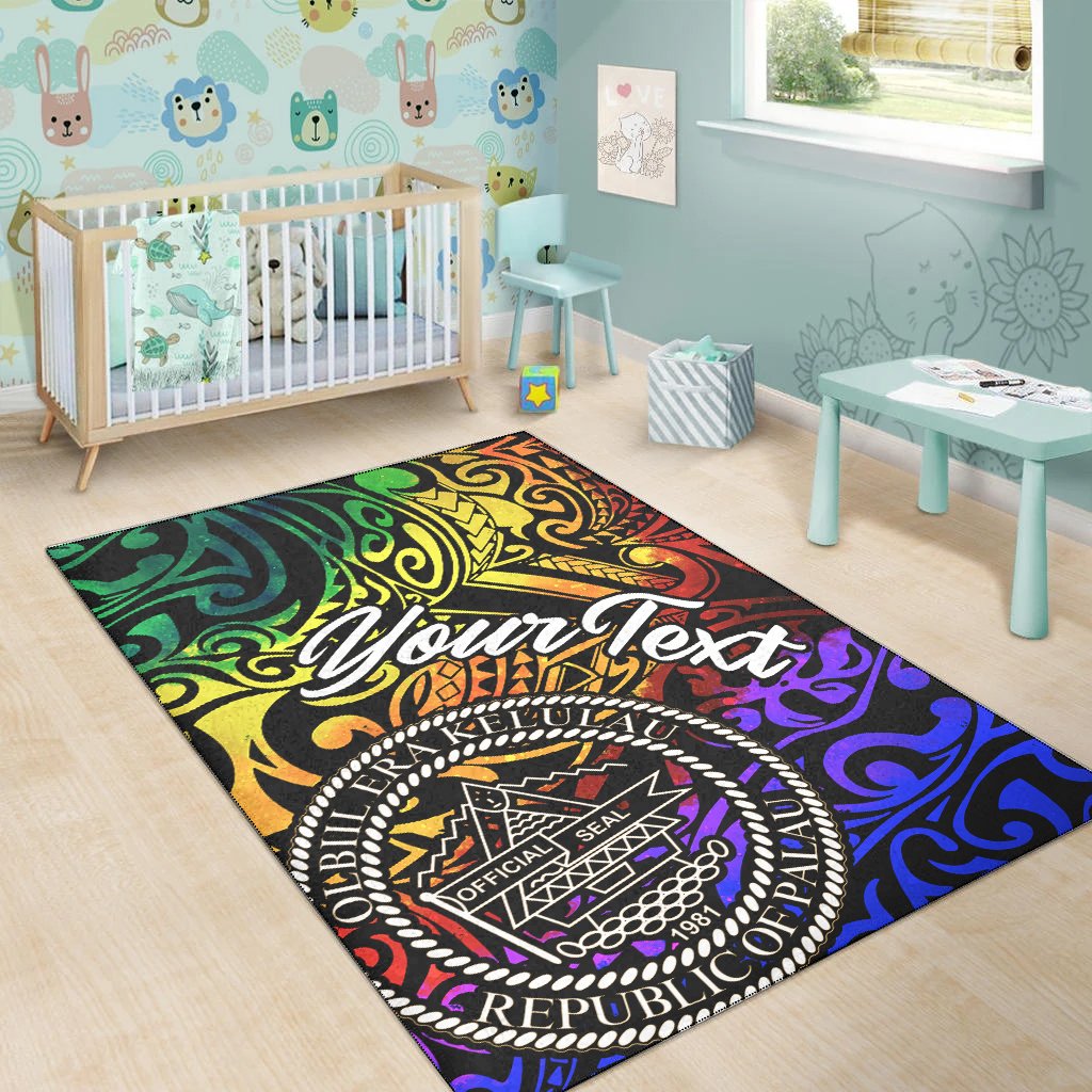 Palau Custom Personalised Area Rug - Rainbow Polynesian Pattern