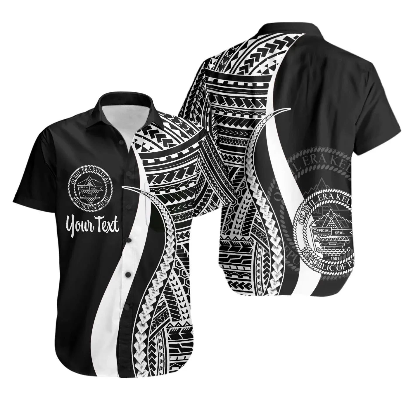 Palau Custom Personalised Short Sleeve Shirt - White Polynesian Tentacle Tribal Pattern Crest
