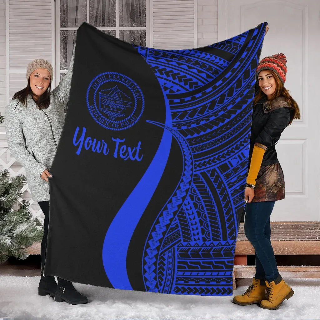 Palau Custom Personalised Premium Blanket - Blue Polynesian Tentacle Tribal Pattern Crest