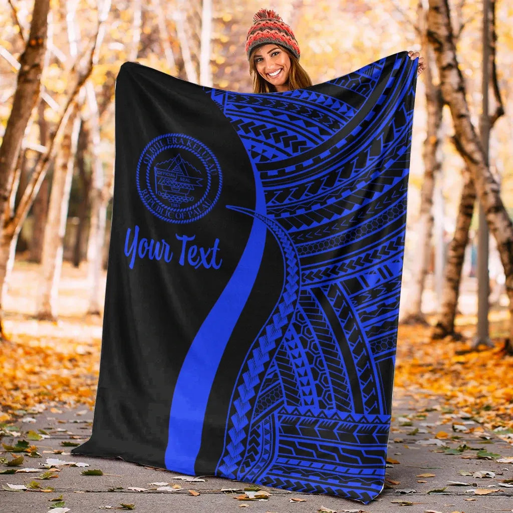 Palau Custom Personalised Premium Blanket - Blue Polynesian Tentacle Tribal Pattern Crest