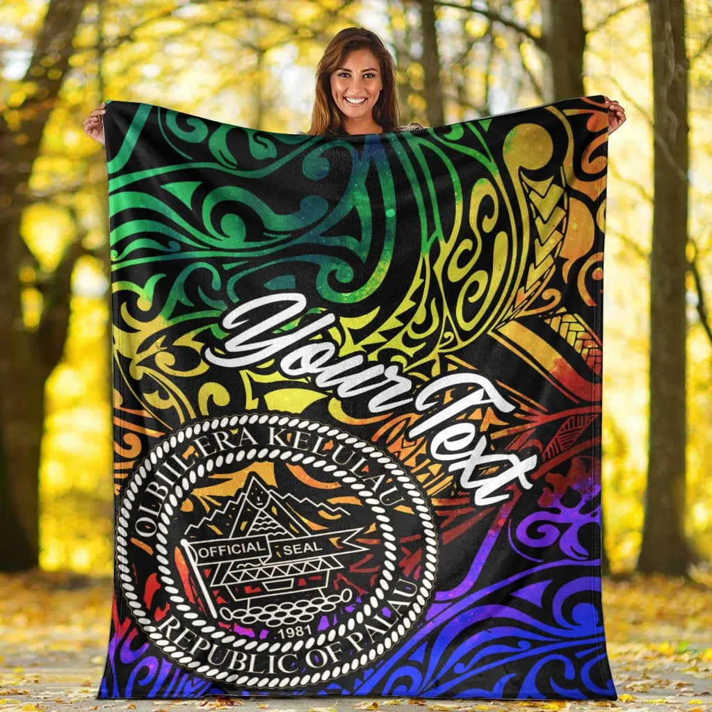 Palau Custom Personalised Premium Blanket - Rainbow Polynesian Pattern
