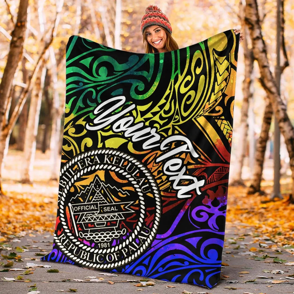 Palau Custom Personalised Premium Blanket - Rainbow Polynesian Pattern