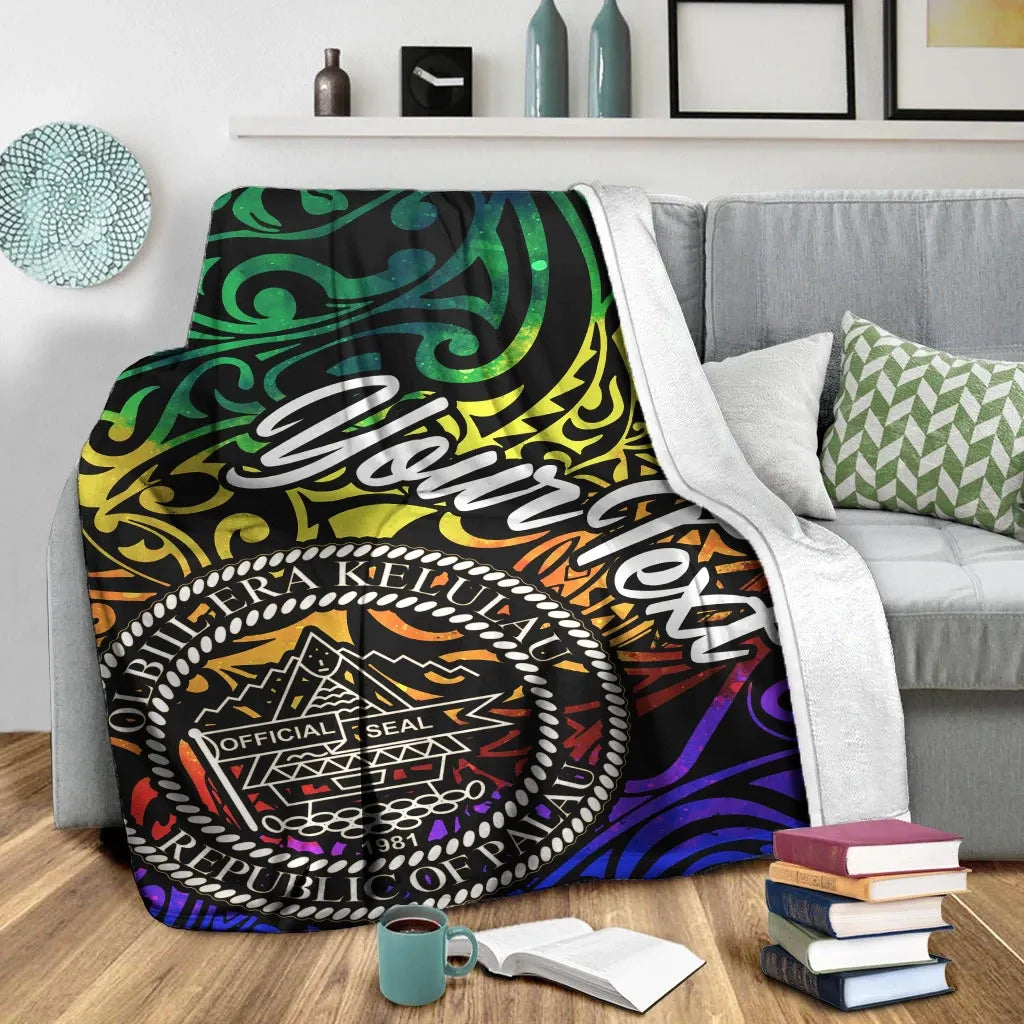 Palau Custom Personalised Premium Blanket - Rainbow Polynesian Pattern