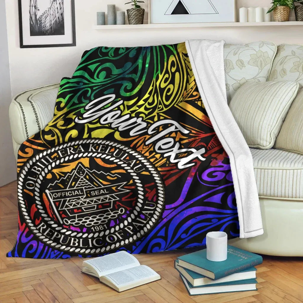 Palau Custom Personalised Premium Blanket - Rainbow Polynesian Pattern