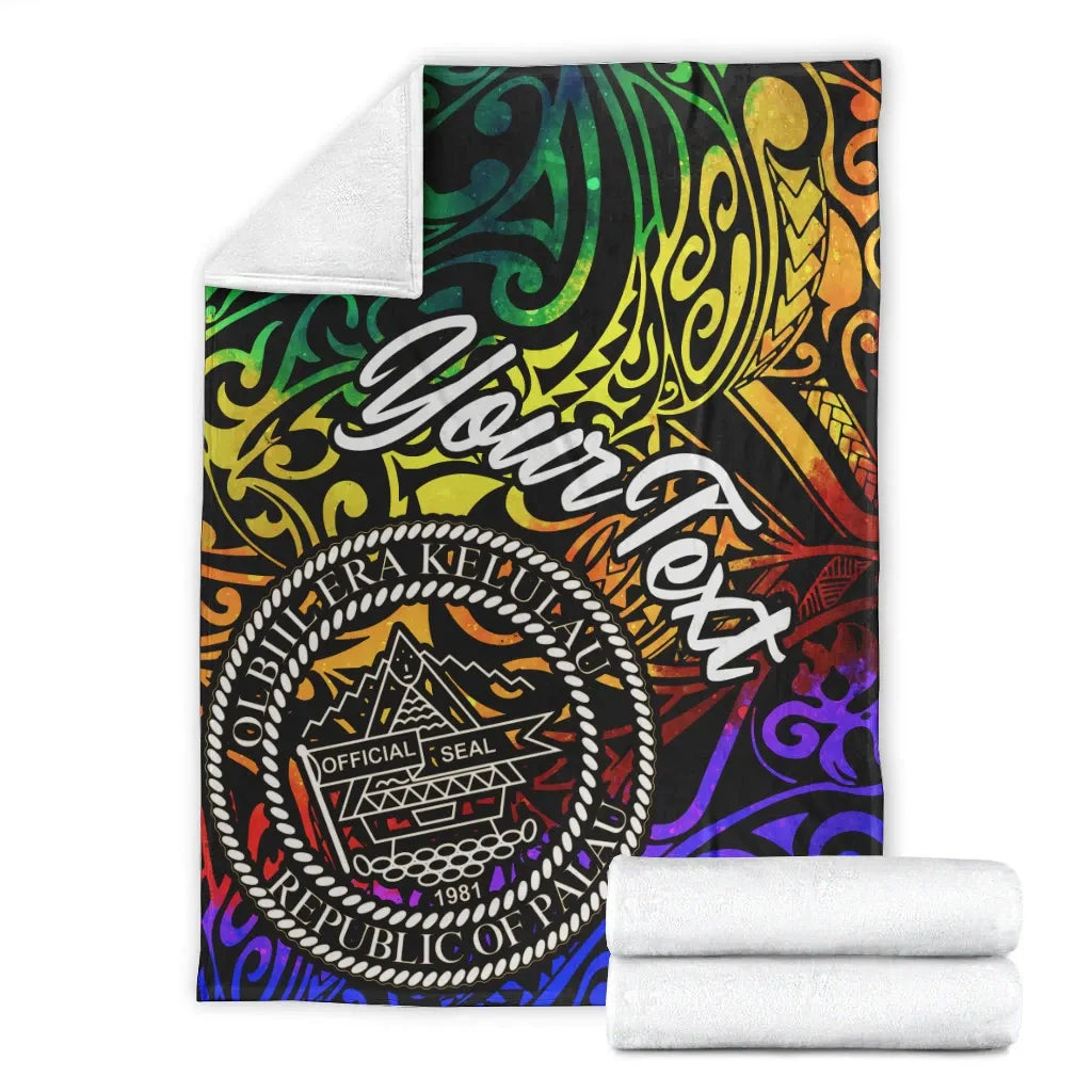 Palau Custom Personalised Premium Blanket - Rainbow Polynesian Pattern