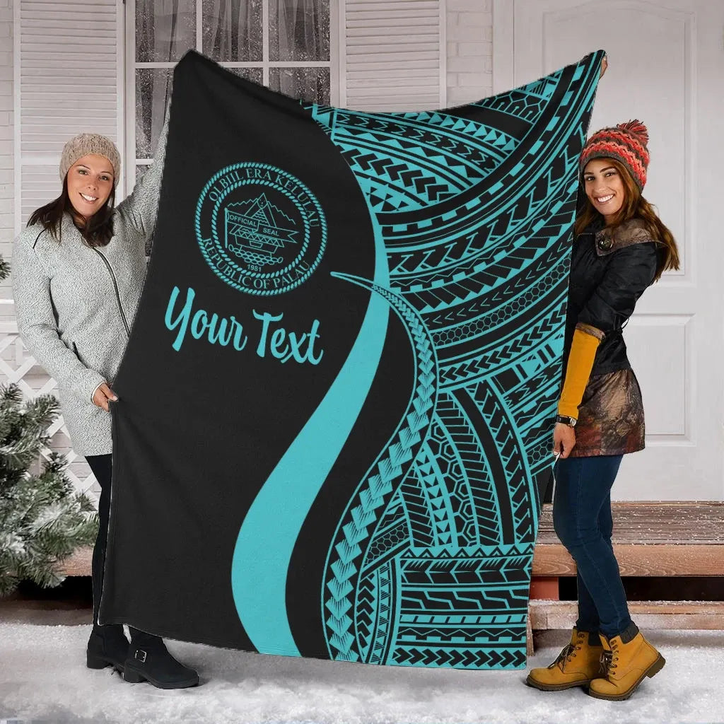 Palau Custom Personalised Premium Blanket - Turquoise Polynesian Tentacle Tribal Pattern Crest