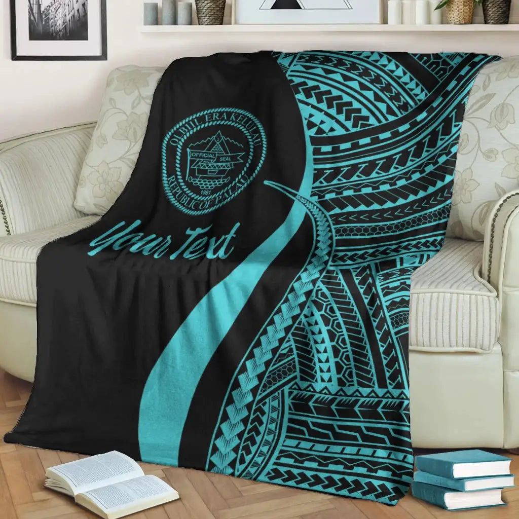 Palau Custom Personalised Premium Blanket - Turquoise Polynesian Tentacle Tribal Pattern Crest