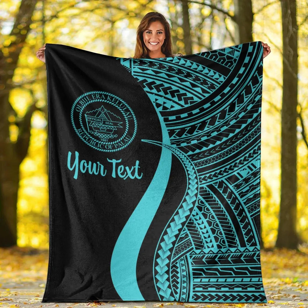Palau Custom Personalised Premium Blanket - Turquoise Polynesian Tentacle Tribal Pattern Crest