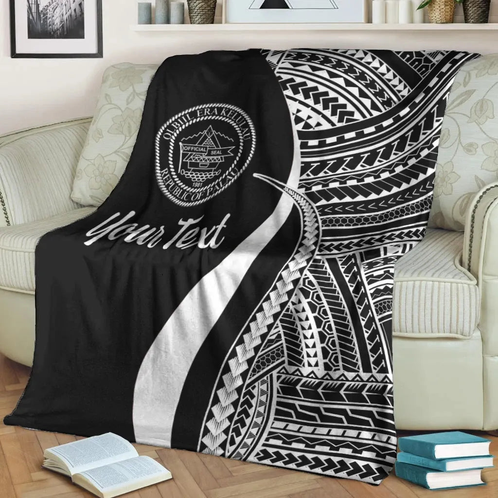 Palau Custom Personalised Premium Blanket - White Polynesian Tentacle Tribal Pattern Crest