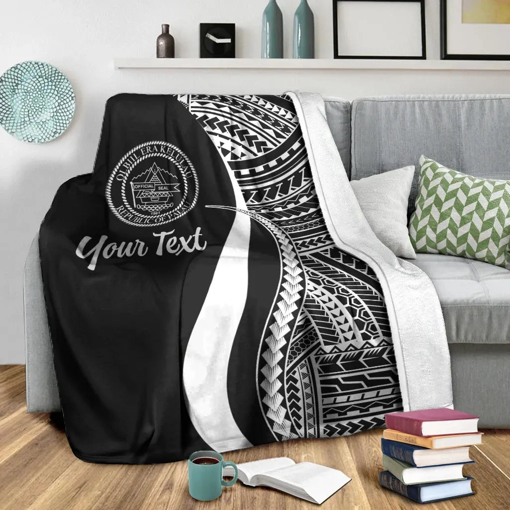 Palau Custom Personalised Premium Blanket - White Polynesian Tentacle Tribal Pattern Crest