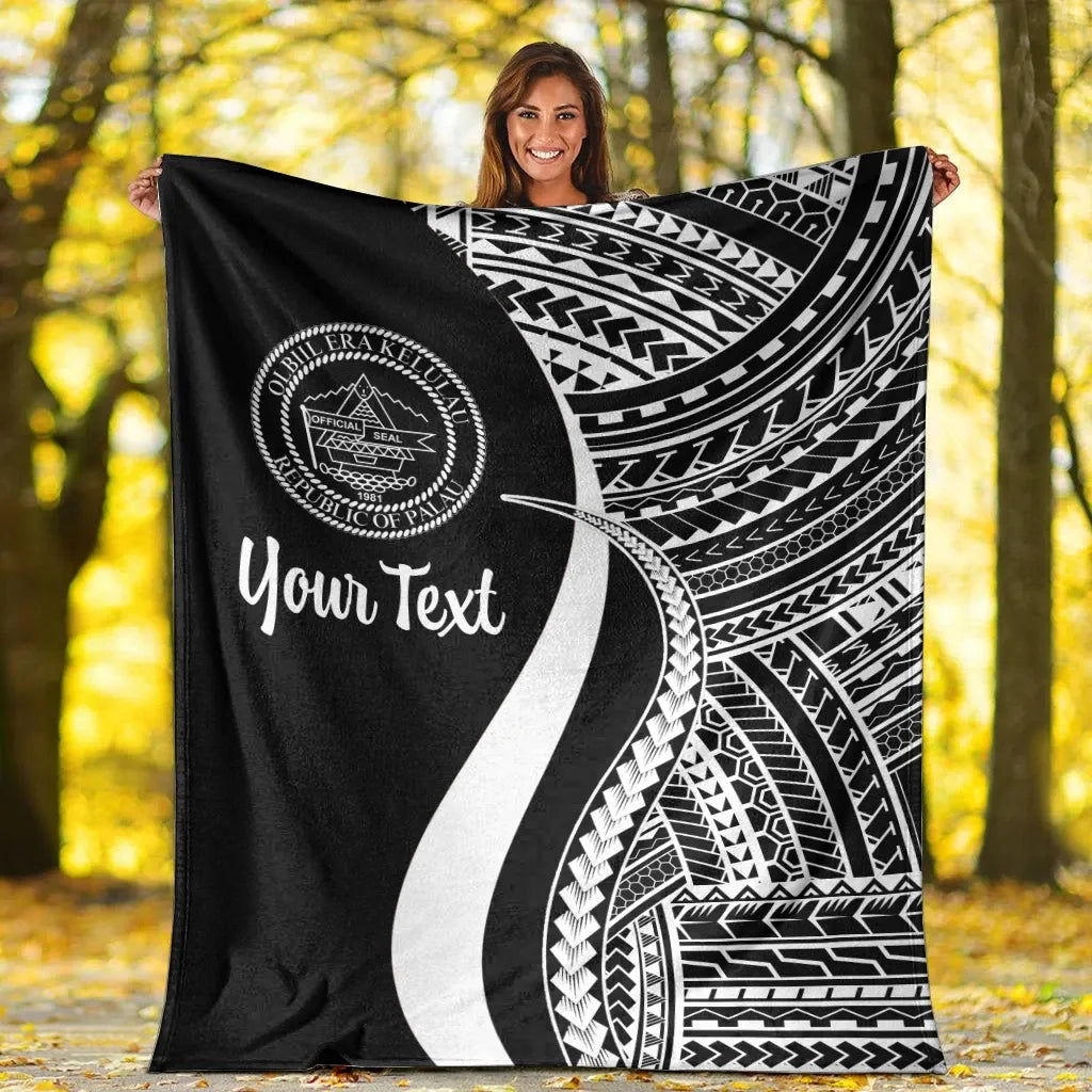 Palau Custom Personalised Premium Blanket - White Polynesian Tentacle Tribal Pattern Crest