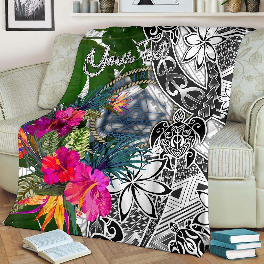 Palau Custom Personalised Premium Blanket White - Turtle Plumeria Banana Leaf Crest