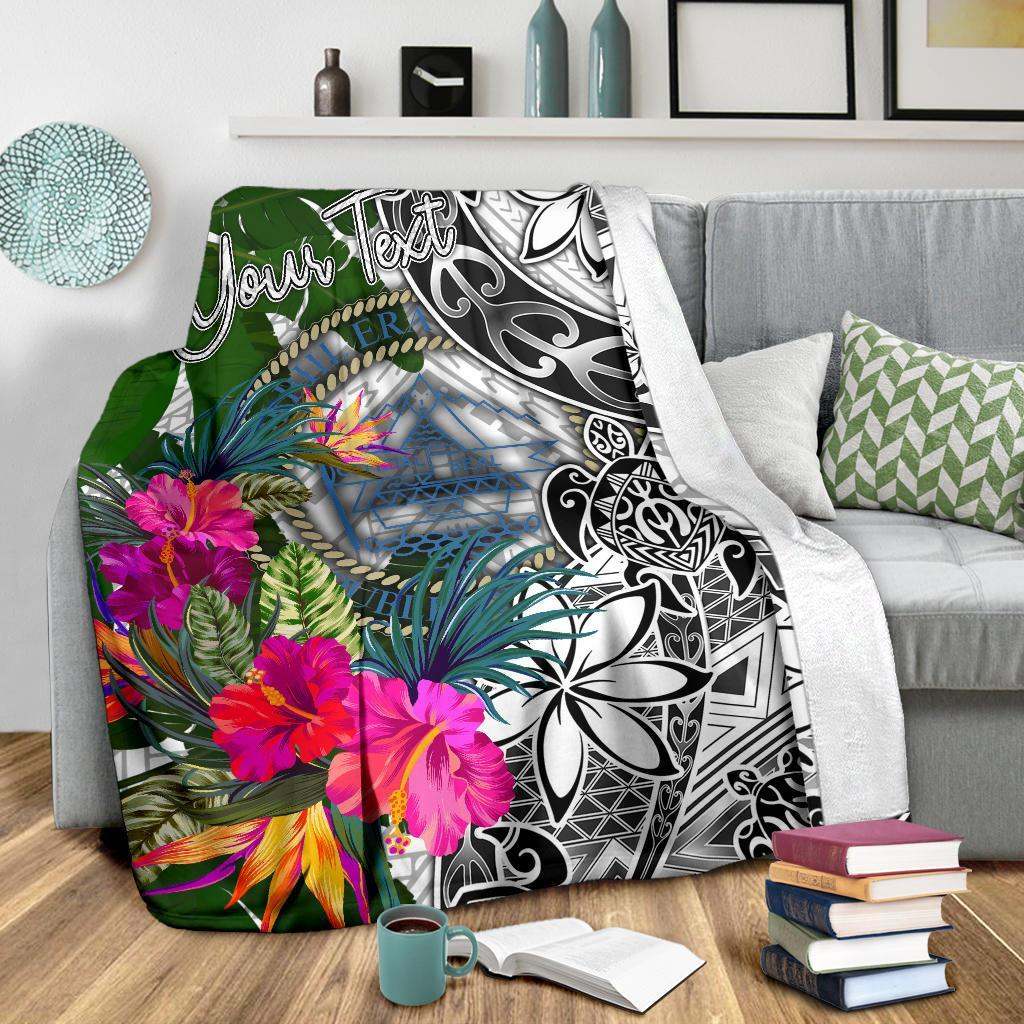 Palau Custom Personalised Premium Blanket White - Turtle Plumeria Banana Leaf Crest