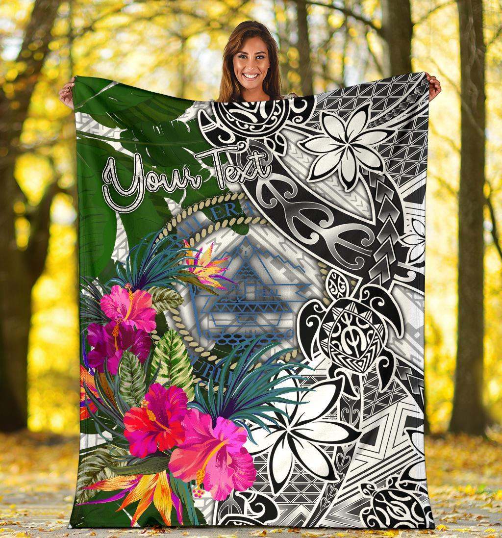 Palau Custom Personalised Premium Blanket White - Turtle Plumeria Banana Leaf Crest