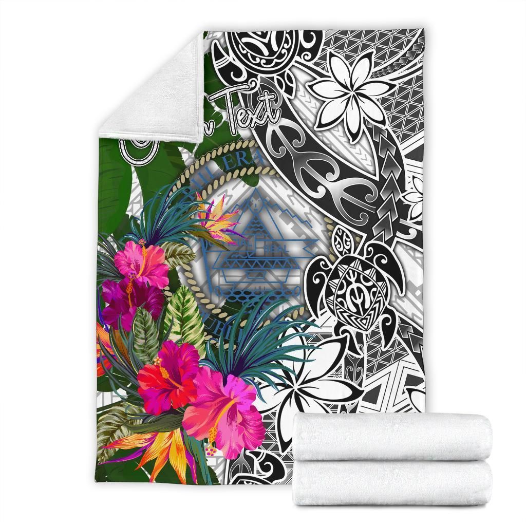 Palau Custom Personalised Premium Blanket White - Turtle Plumeria Banana Leaf Crest