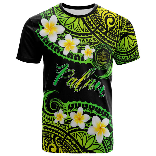 Palau Custom Personalised T-Shirt - Plumeria Polynesian Vibe Green