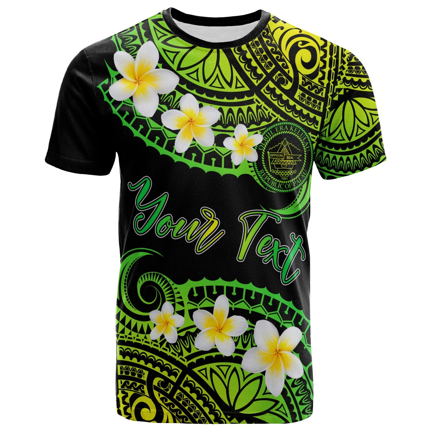 Palau Custom Personalised T-Shirt - Plumeria Polynesian Vibe Green