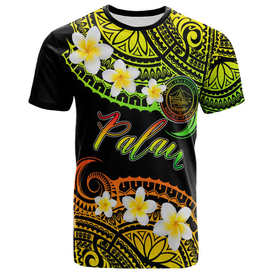 Palau Custom Personalised T-Shirt - Plumeria Polynesian Vibe Reggae