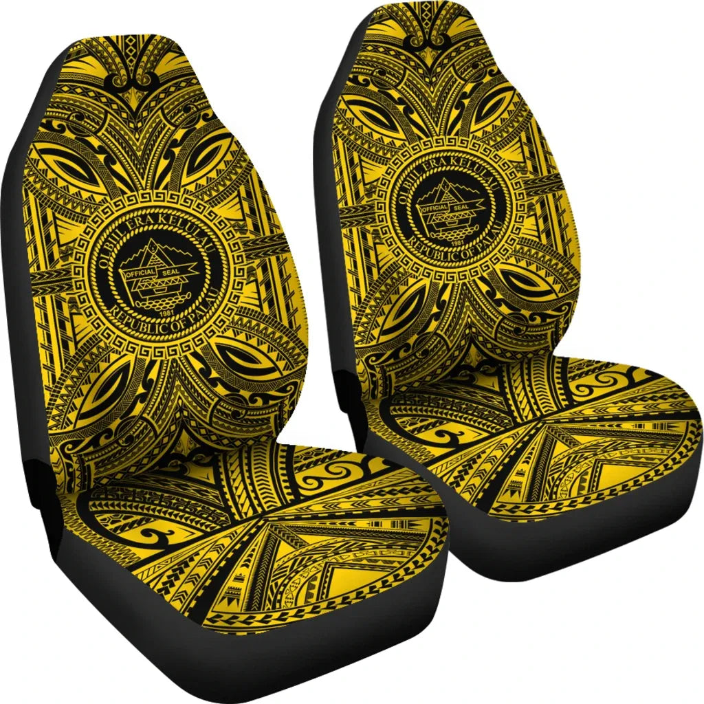 Palau Car Seat Cover - Palau Coat Of Arms Polynesian Gold Black