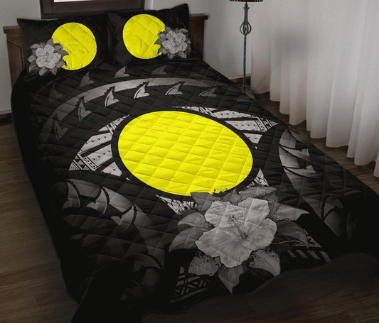Palau Polynesian Quilt Bed Set Hibiscus Gray