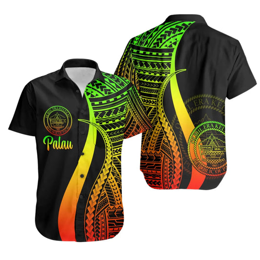 Palau Short Sleeve Shirt - Reggae Polynesian Tentacle Tribal Pattern Crest