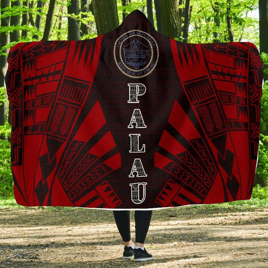Palau Hooded Blanket - Polynesian Tattoo Red