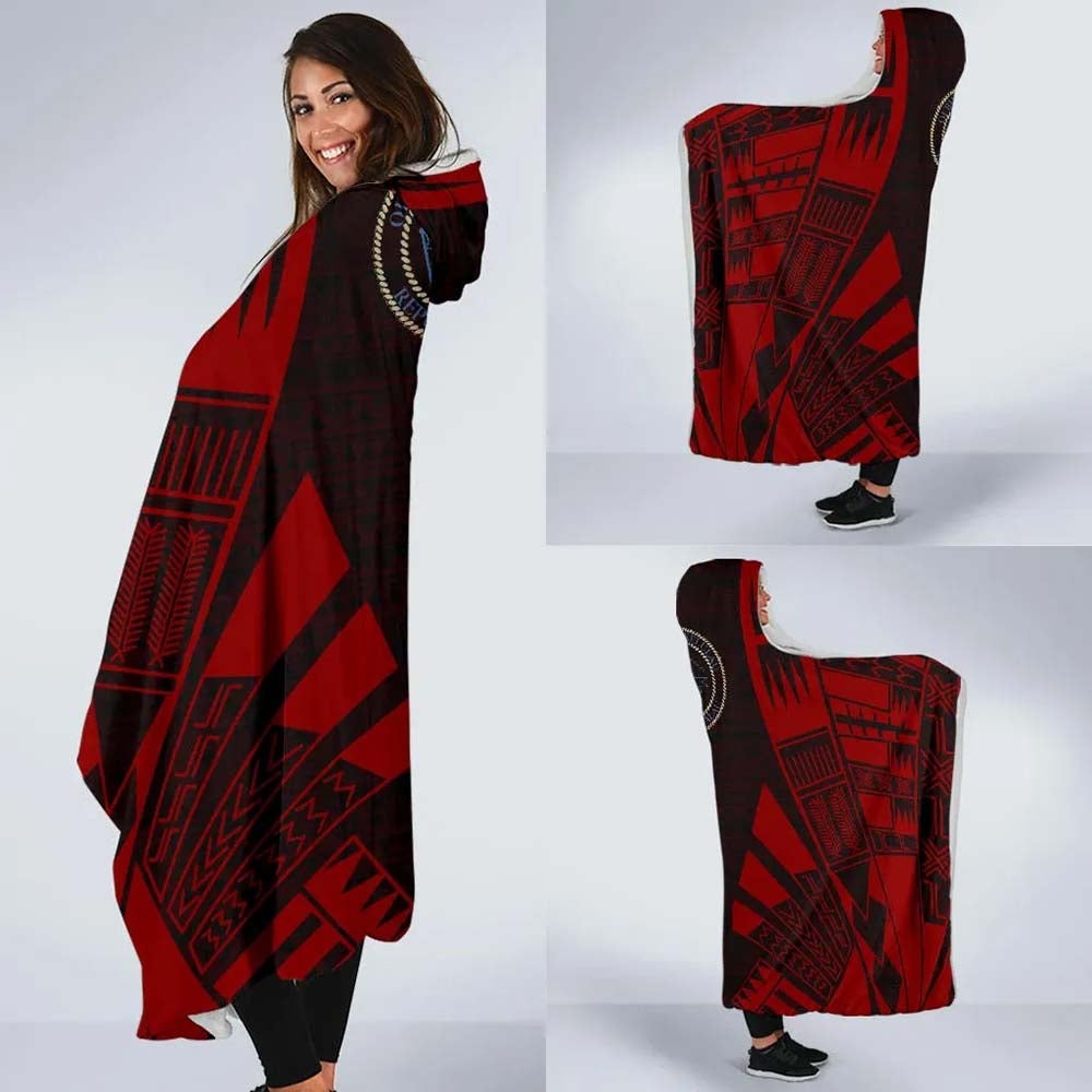 Palau Hooded Blanket - Polynesian Tattoo Red