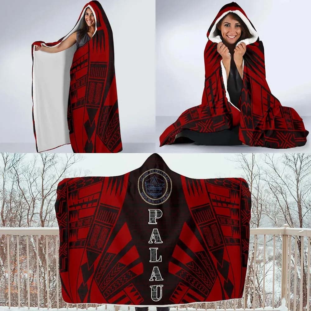 Palau Hooded Blanket - Polynesian Tattoo Red