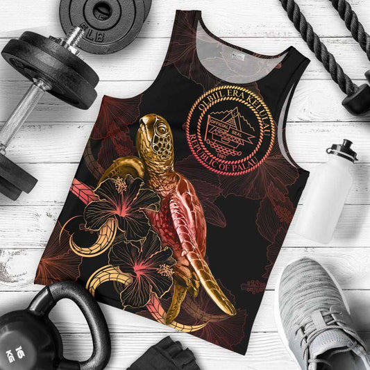Palau Men Tank Top - Turtle With Blooming Hibiscus Gold