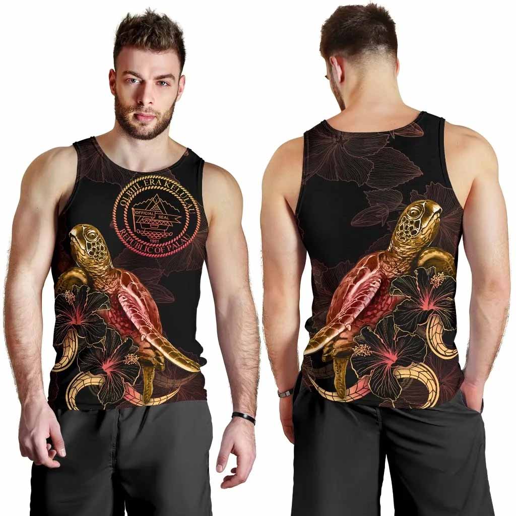 Palau Men Tank Top - Turtle With Blooming Hibiscus Gold