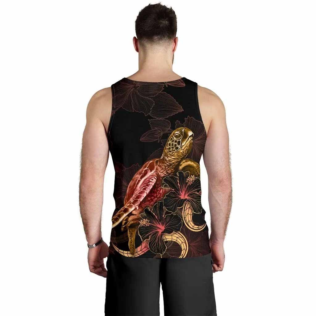 Palau Men Tank Top - Turtle With Blooming Hibiscus Gold