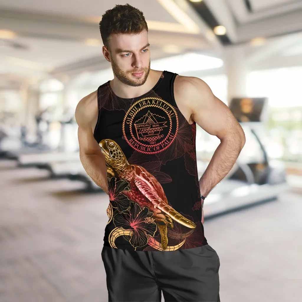 Palau Men Tank Top - Turtle With Blooming Hibiscus Gold