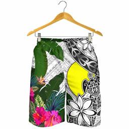 Palau Men Short White - Turtle Plumeria Banana Leaf
