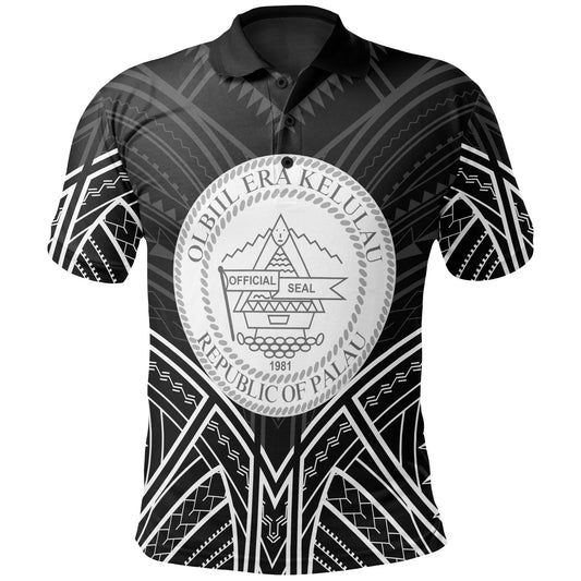 Palau Polo Shirt - Palau Seal Black Tribal Patterns