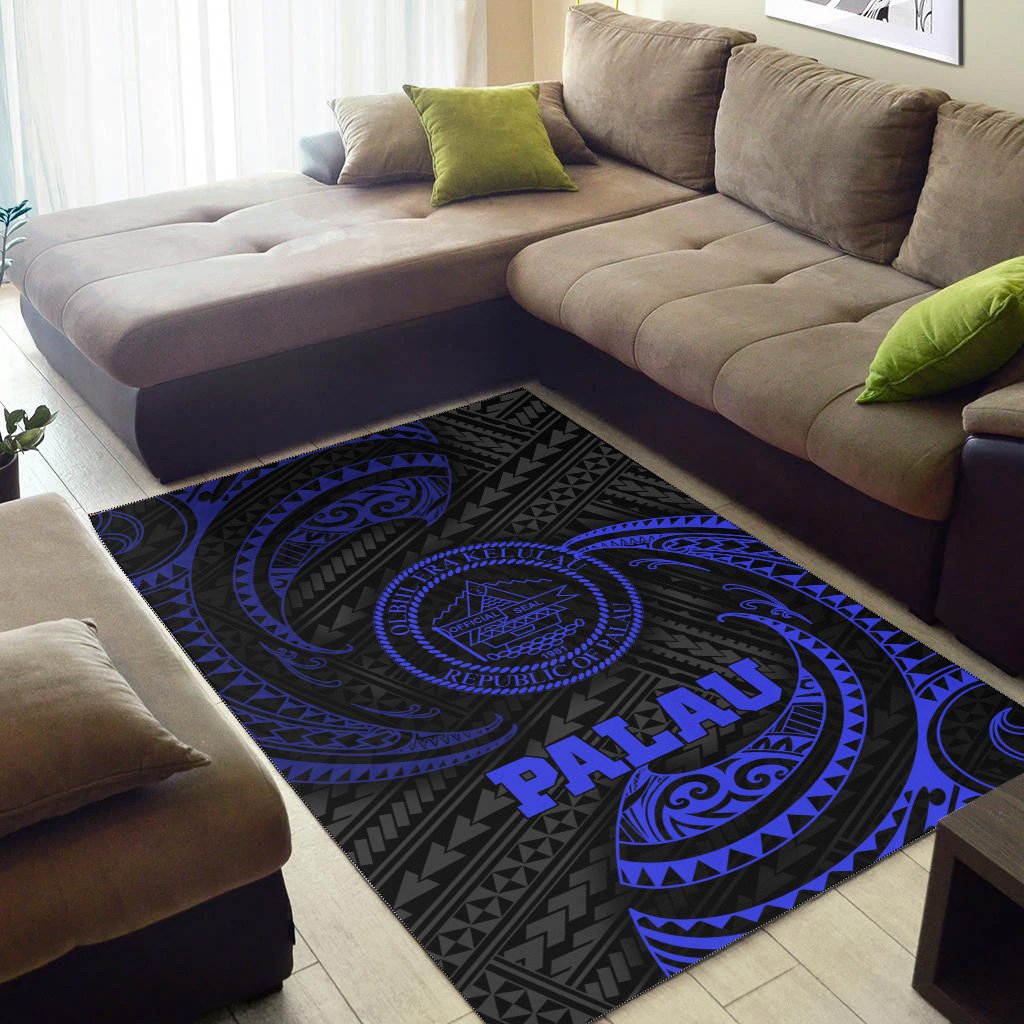 Palau Polynesian Area Rug - Blue Tribal Wave