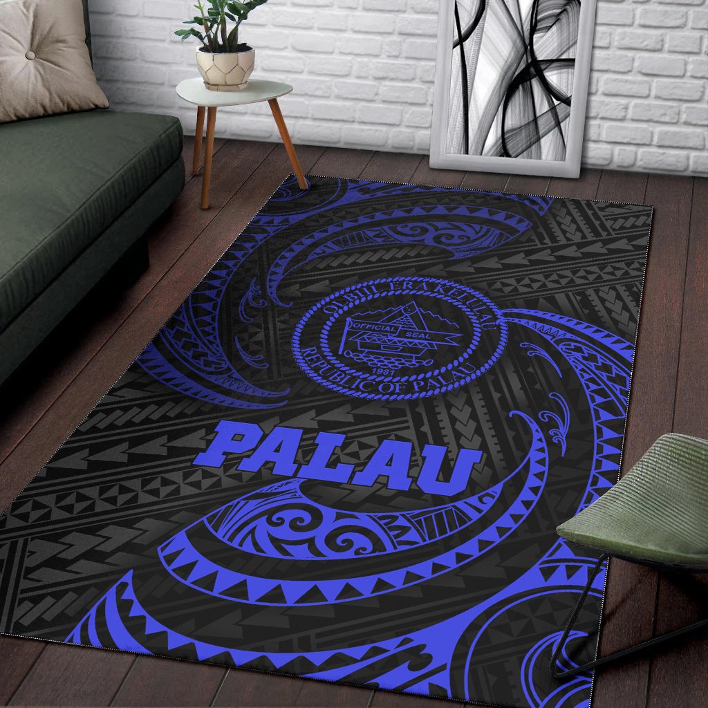 Palau Polynesian Area Rug - Blue Tribal Wave