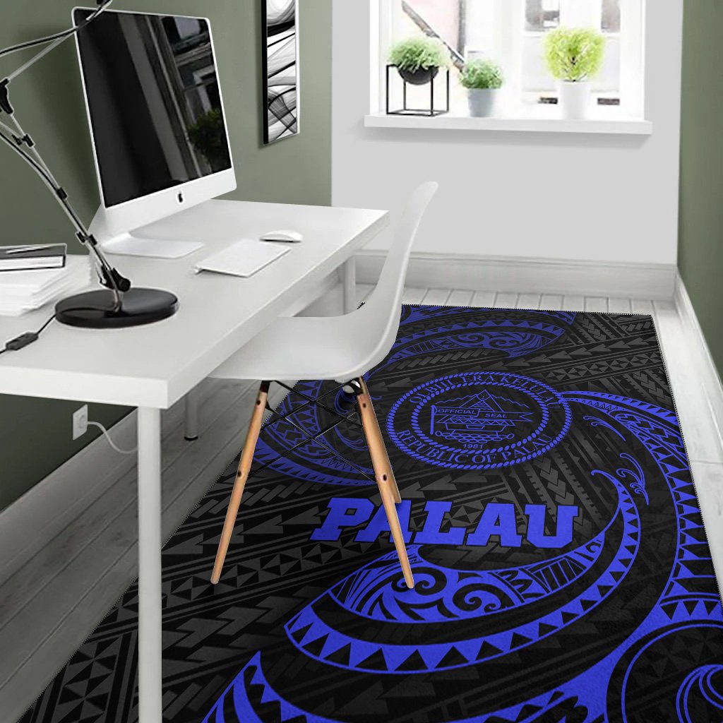 Palau Polynesian Area Rug - Blue Tribal Wave