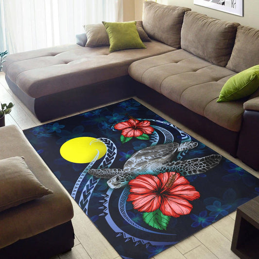 Palau Polynesian Area Rug - Blue Turtle Hibiscus