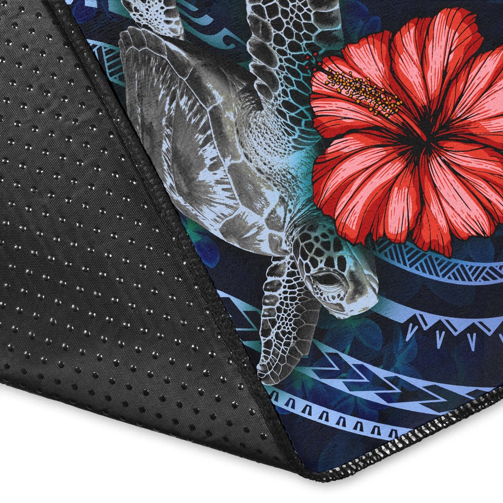 Palau Polynesian Area Rug - Blue Turtle Hibiscus