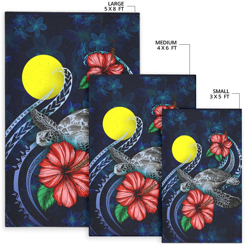 Palau Polynesian Area Rug - Blue Turtle Hibiscus