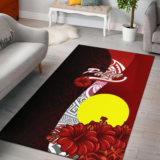 Palau Polynesian Area Rug - Coat Of Arm With Hibiscus