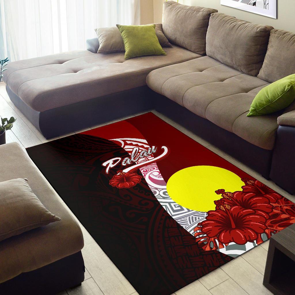 Palau Polynesian Area Rug - Coat Of Arm With Hibiscus