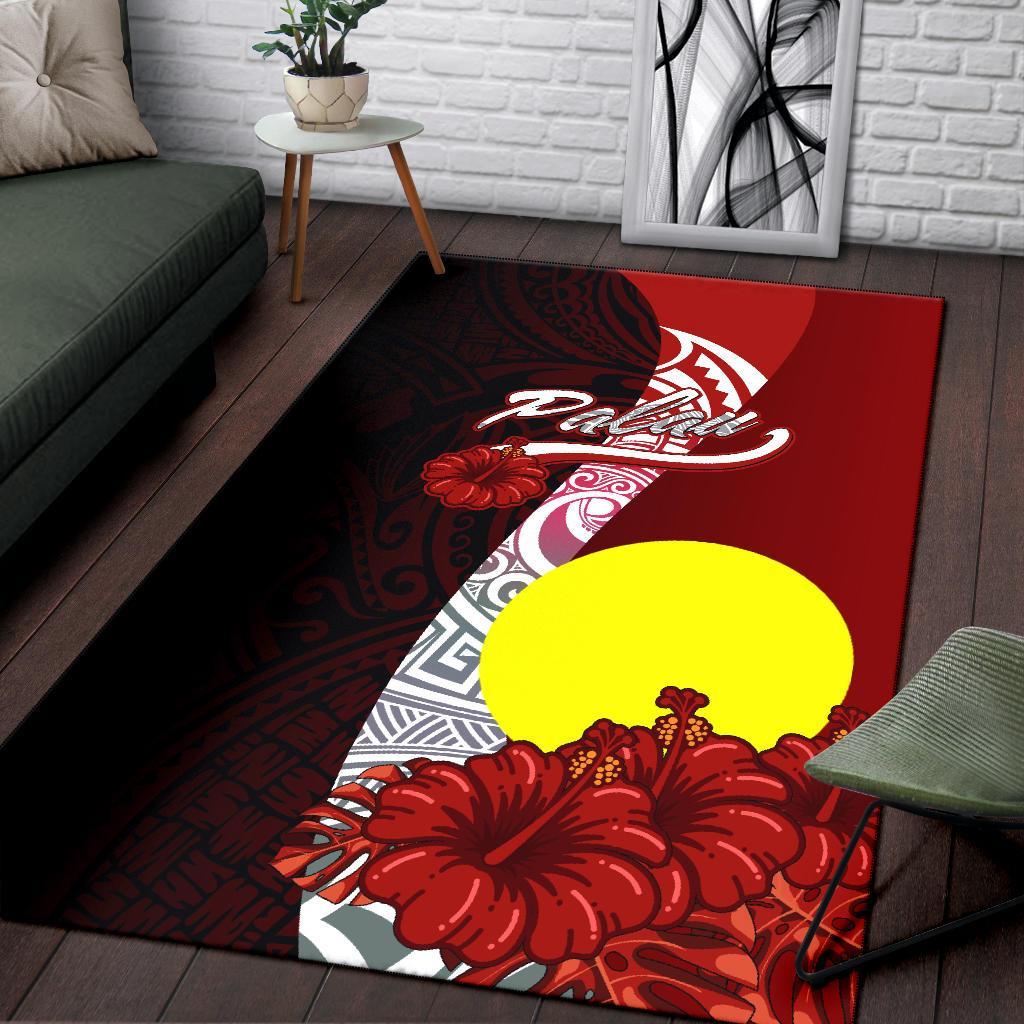 Palau Polynesian Area Rug - Coat Of Arm With Hibiscus