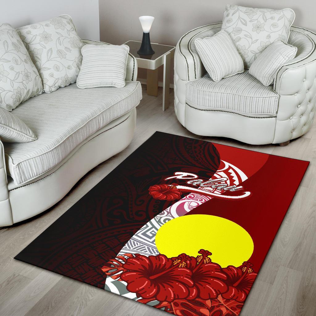 Palau Polynesian Area Rug - Coat Of Arm With Hibiscus
