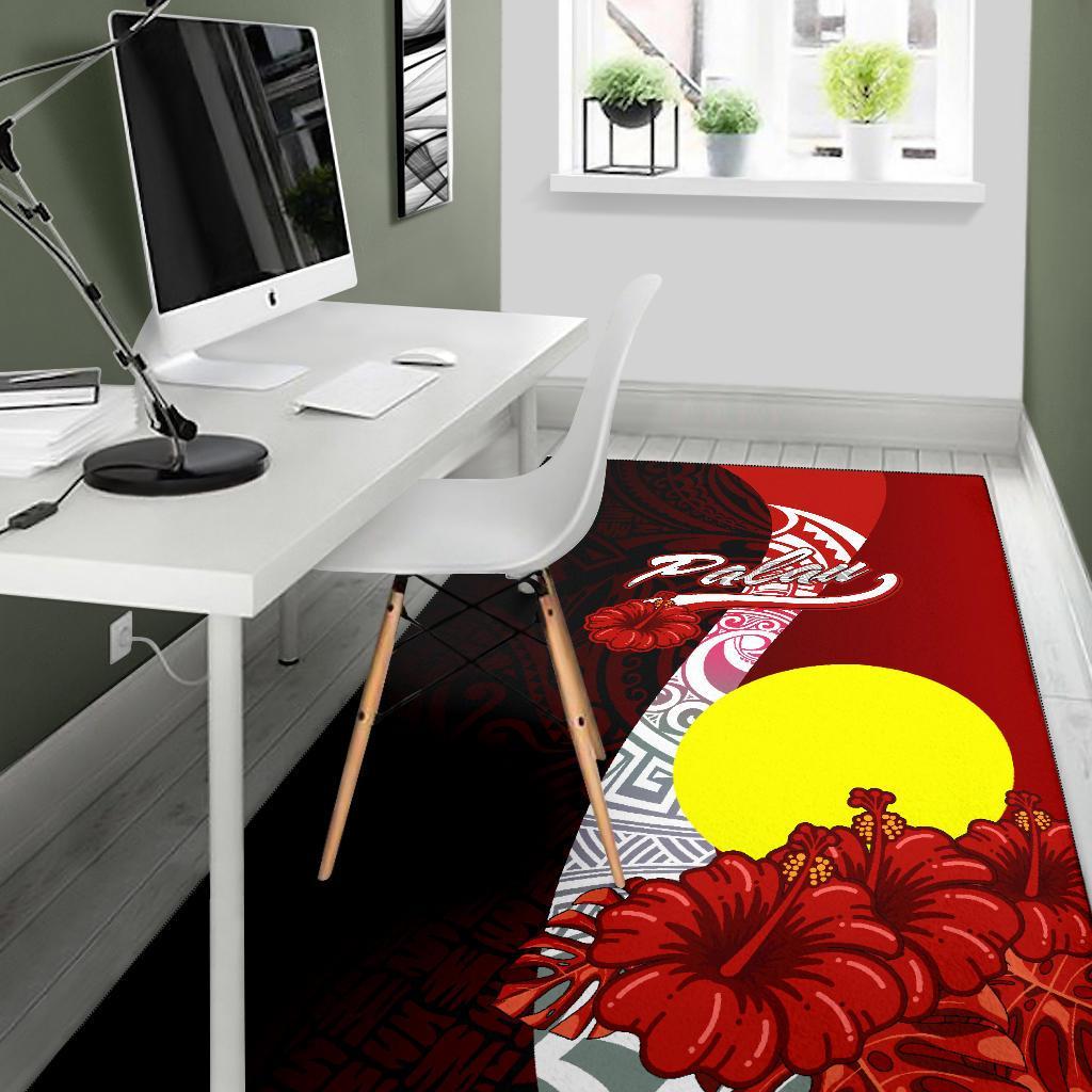 Palau Polynesian Area Rug - Coat Of Arm With Hibiscus