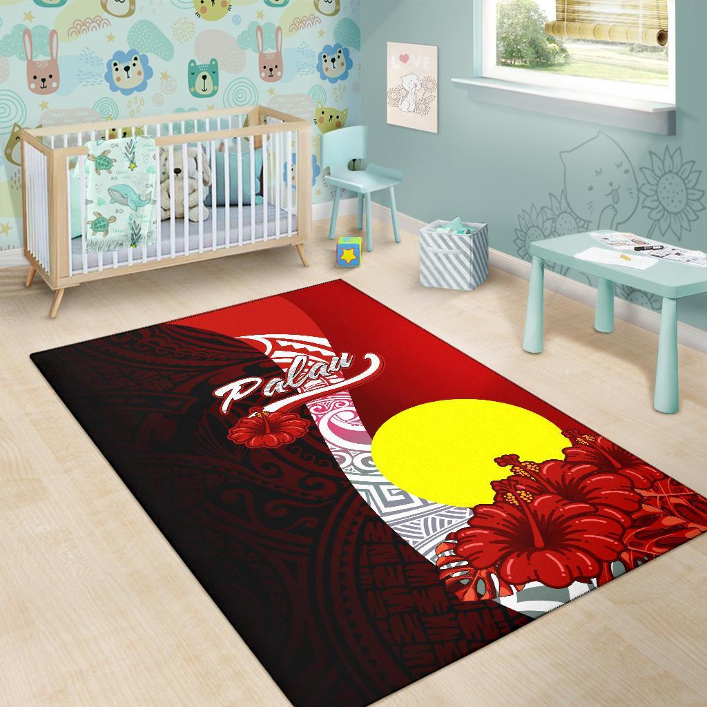 Palau Polynesian Area Rug - Coat Of Arm With Hibiscus