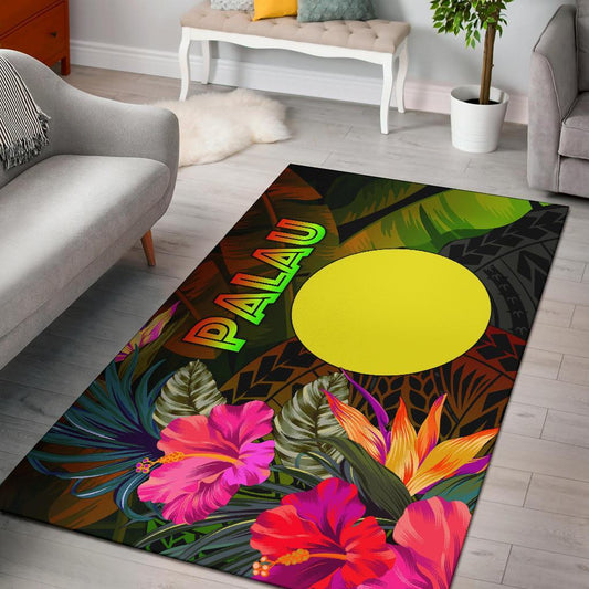 Palau Polynesian Area Rug - Hibiscus and Banana Leaves