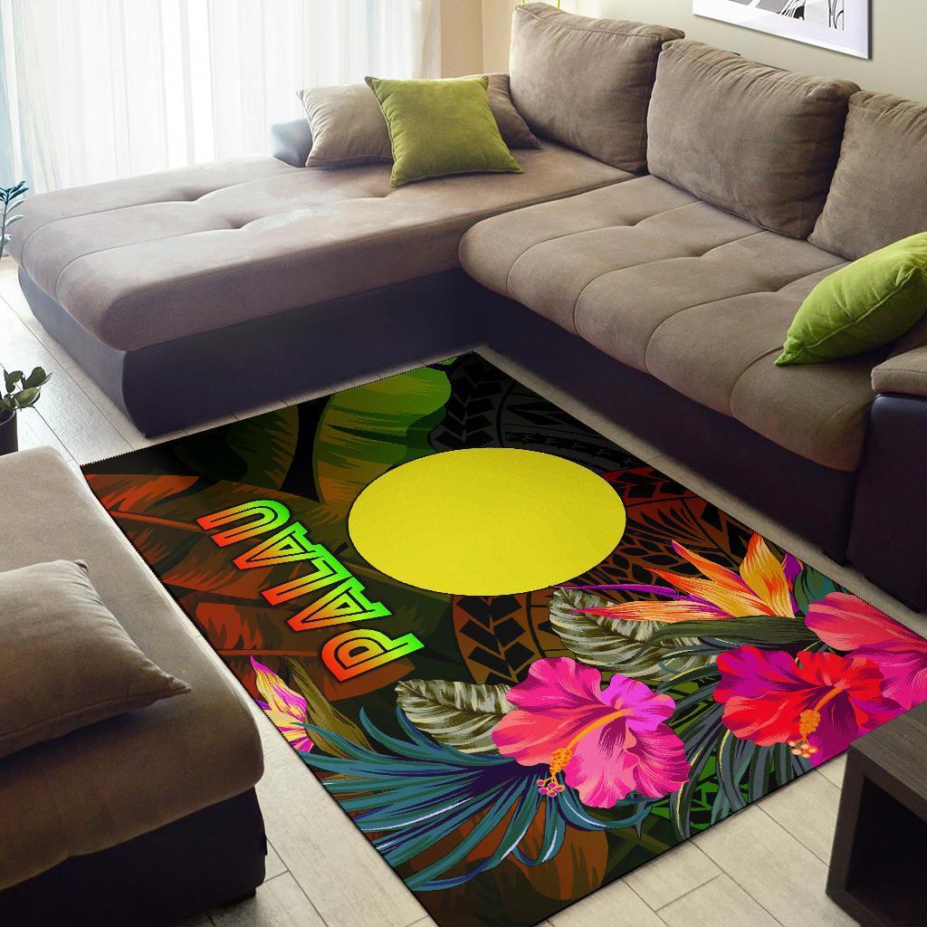 Palau Polynesian Area Rug - Hibiscus and Banana Leaves